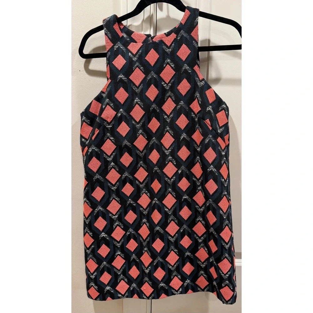 MILLY Angular Diamond Jacquard Geometric Tweed Shift Dress Size 6 Black Coral - Picture 4 of 6